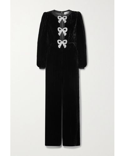 Saloni Camille Cutout Embellished Velvet Jumpsuit - Black