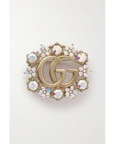 Gucci Gg Marmont Gold-tone Crystal Brooch - Metallic