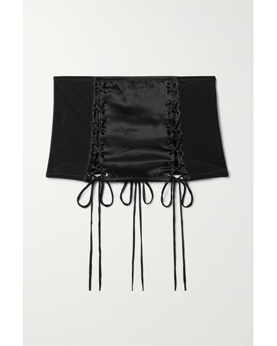 Kiki de Montparnasse La Madame Mesh-paneled Silk-satin Corset - Black