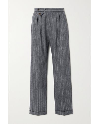 Fortela Jem Pleated Pinstriped Wool Straight-leg Trousers - Grey