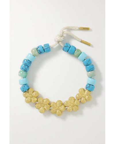 Carolina Bucci Mykonos Forte Beads Set Aus Einem Armband Aus Lurex® Mit Mehreren Steinen Und Details Aus 18 Karat Gold - Blau
