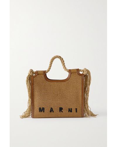 Marni Marcel Leather-trimmed Embroidered Faux Raffia Tote - Natural