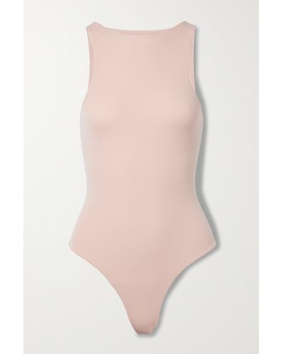 Skims Fits Everybody High Neck Bodysuit – Mica – String-body Aus Glänzendem Stretch-jersey - Pink