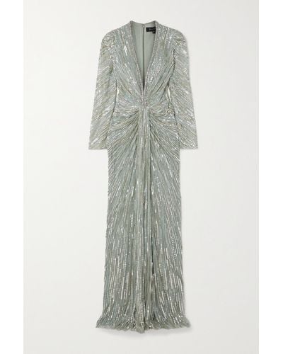 Jenny Packham Darcy Robe Aus Tüll Mit Pailletten Und Kristallen - Grau