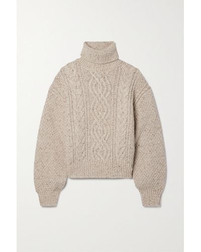 Loro Piana Cable-knit Wool And Cashmere-blend Turtleneck Jumper - Natural