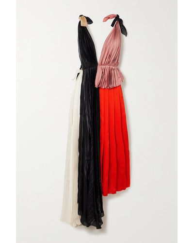Victoria Beckham Asymmetrisches Kleid Aus Crêpe Und Satin Mit Falten - Rot