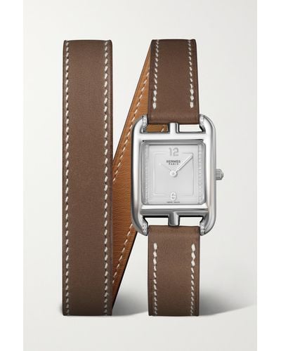 Hermès Cape Cod Double Tour 31mm Small Stainless Steel, Leather And Diamond Watch - Brown