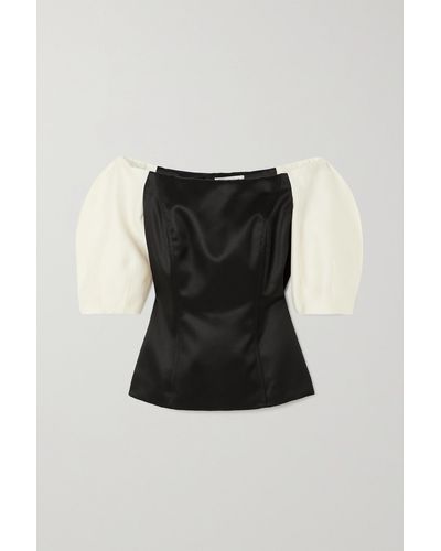 Gabriela Hearst + Net Sustain Ellen Off-the-shoulder Organic Wool And Silk-blend Twill Top - Black