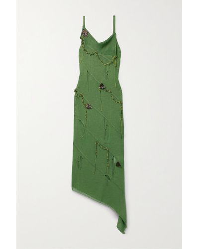 Acne Studios Distressed Crochet-trimmed Knitted Maxi Dress - Green