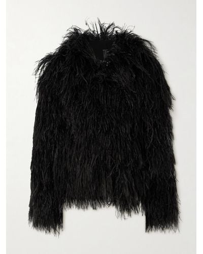 Norma Kamali Feather-embellished Stretch-jersey Jacket - Black