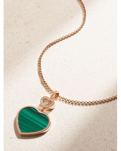 Chopard Happy Hearts 18-karat Rose Gold, Malachite And Diamond Necklace - Green