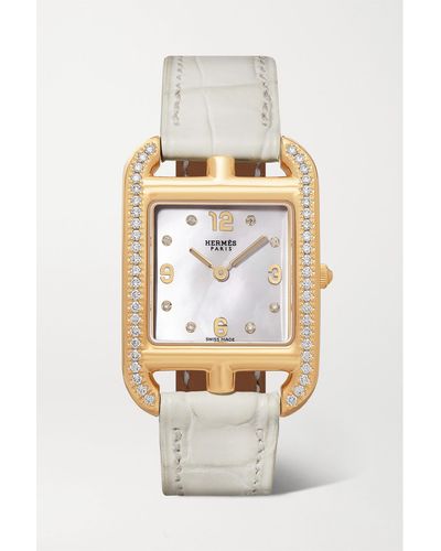 Hermès Cape Cod 23mm Small 18-karat Gold, Alligator, Mother-of-pearl And Diamond Watch - Metallic