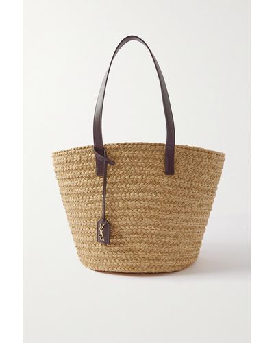 Saint Laurent Panier Leather-trimmed Raffia Tote - Natural