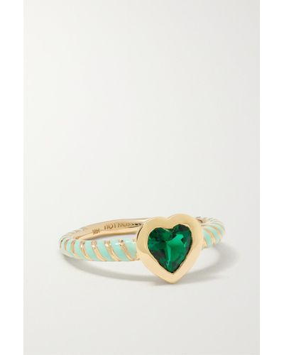 Alison Lou 14-karat Gold, Enamel And Emerald Ring - Green