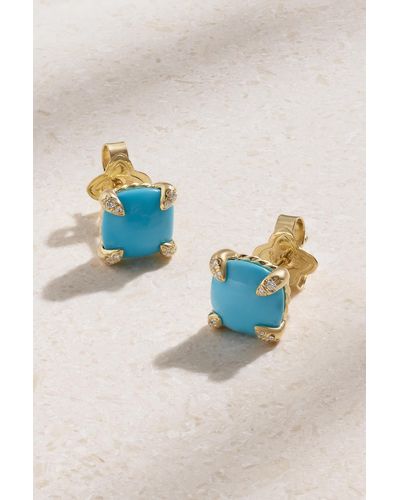 David Yurman Châtelaine 18-karat Gold, Diamond And Turquoise Earrings - Blue