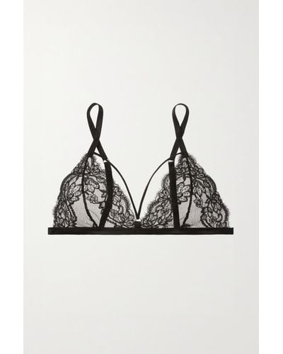 Coco De Mer Seraphine Leavers Lace, Tulle And Satin Soft-cup Triangle Bra - Black