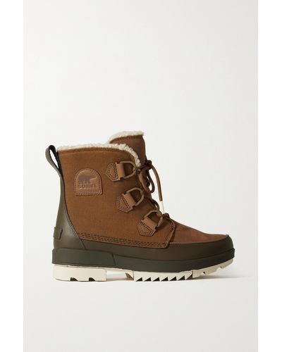 Sorel Torino Ii Leather, Suede And Canvas Ankle Boots - Brown