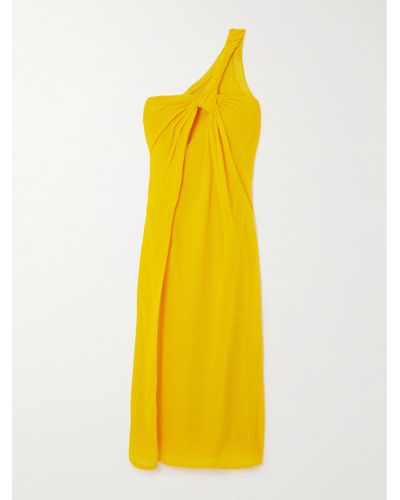 Chloé Asymmetric Knotted Pleated Wool Gown - Yellow