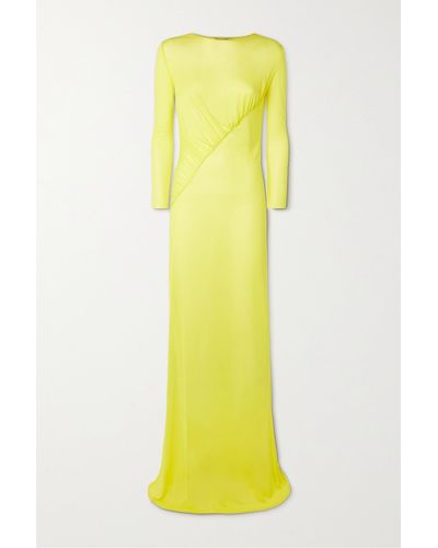 Saint Laurent Ruched Crepe Gown - Yellow