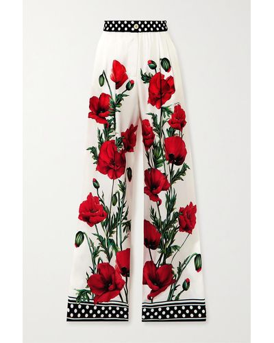 Dolce & Gabbana Hose Mit Weitem Bein Aus Seiden-twill Mit Blumenprint - Rot