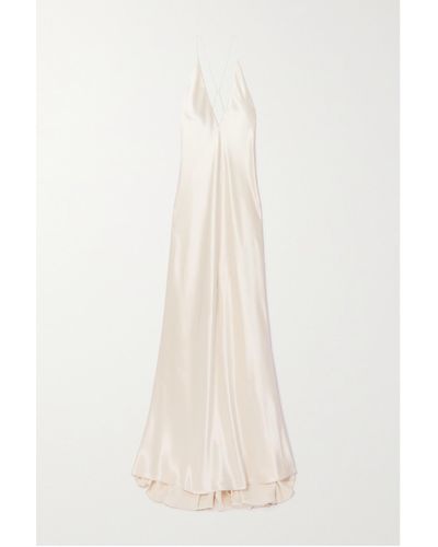 Saint Laurent Open-back Silk-satin Maxi Dress - White