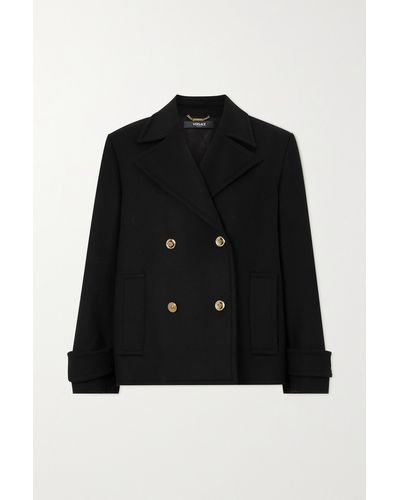 Versace Icons Double-breasted Wool-blend Drill Coat - Black