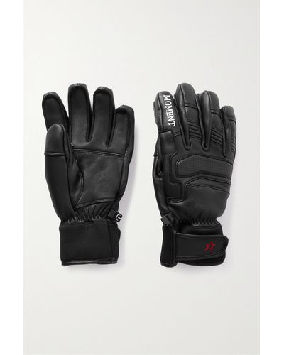 Perfect Moment Embroidered Padded Leather Ski Gloves - Black