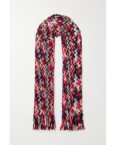 Missoni Fringed Striped Crochet-knit Wool Scarf - Red