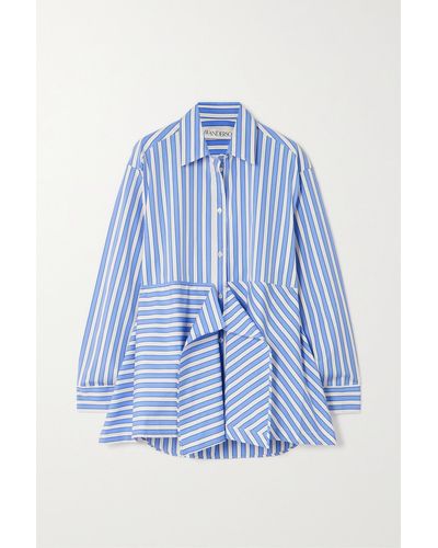 JW Anderson Striped Cotton-poplin Peplum Shirt - Blue