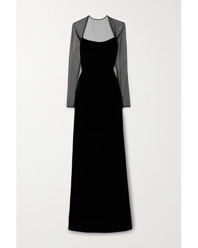 Ralph Lauren Collection Hartwell Mesh-trimmed Velvet Gown - Black