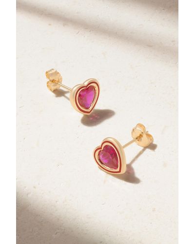 Alison Lou Madison 14-karat Gold, Laboratory-grown Ruby And Enamel Earrings - Natural