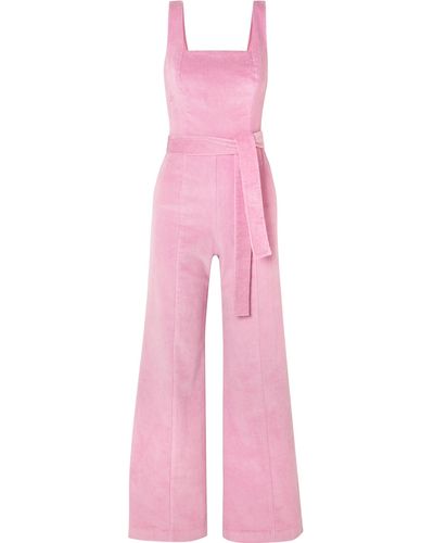STAUD Travis Belted Cotton-blend Corduroy Jumpsuit - Pink