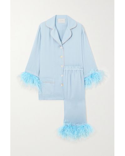 Sleeper + Net Sustain Feather-trimmed Twill Pyjama Set - Blue