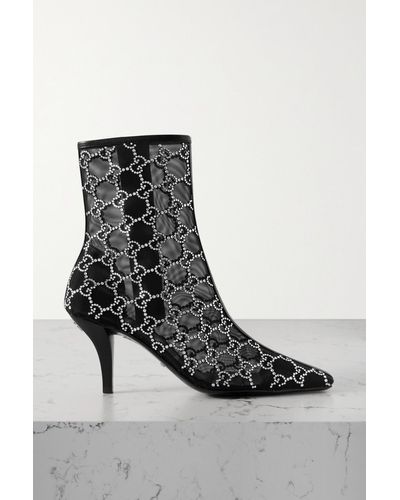 Gucci Tom Crystal-embellished Mesh Heeled Ankle Boots - Black