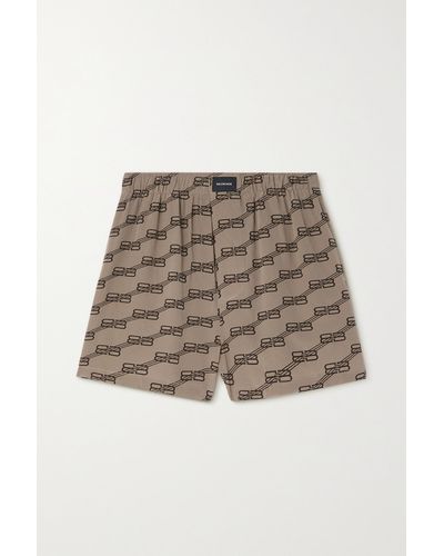 Balenciaga Shorts Aus Bedrucktem Seiden-crêpe - Braun