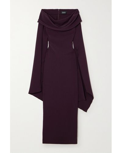 Solace London Robe Longue Asymétrique En Crêpe À Drapés Arden - Violet