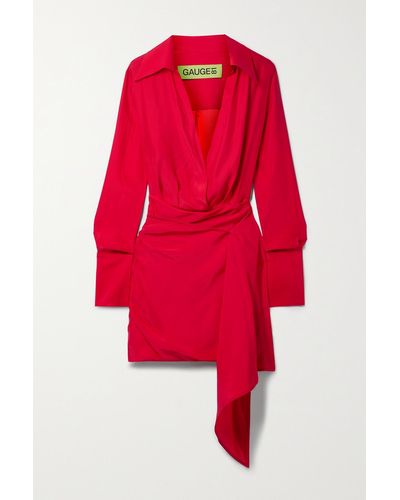 GAUGE81 Mini-robe-chemise Effet Portefeuille En Crêpe De Chine De Soie À Drapé Gravia - Rouge