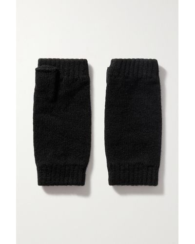 Johnstons of Elgin Ribbed Cashmere Fingerless Gloves - Black