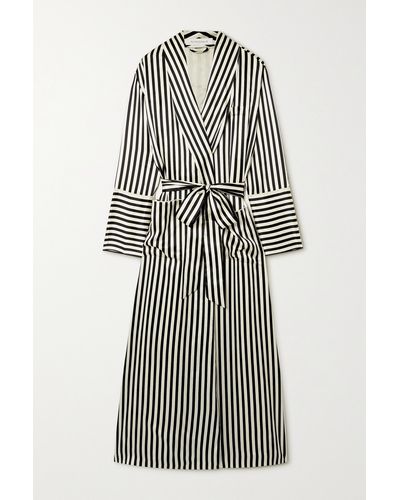 Olivia Von Halle Capability Belted Striped Silk-satin Robe - Black
