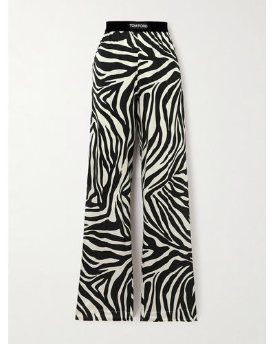 Tom Ford Hose Mit Geradem Bein Aus Satin Aus Einer Seidenmischung Mit Zebraprint - Weiß