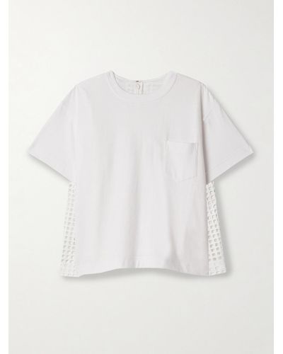 Sacai Panelled Cotton-jersey And Broderie Anglaise T-shirt - White