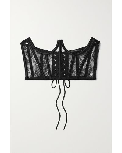 Kiki de Montparnasse Silk-satin Trimmed Lace Corset - Black