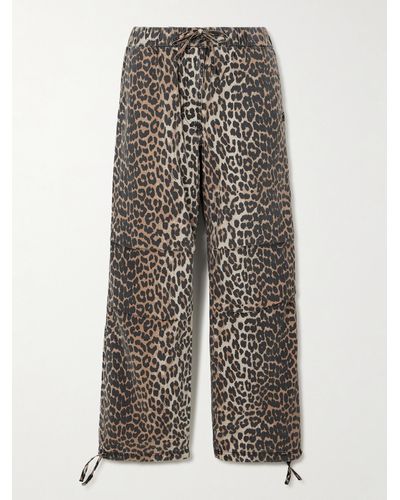 Ganni + Net Sustain Leopard-print Stretch Organic Cotton-canvas Wide-leg Trousers - White