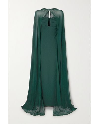 Roland Mouret Convertible Cape-effect Chiffon And Crepe Gown - Green