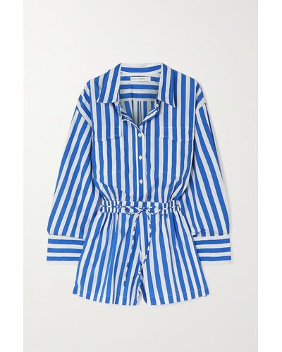 Faithfull The Brand + Net Sustain Isole Striped Organic Cotton-poplin Playsuit - Blue