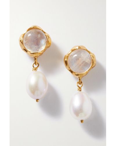 Alighieri + Net Sustain The Moonlight Capture Gold-plated, Pearl And Moonstone Earrings - White