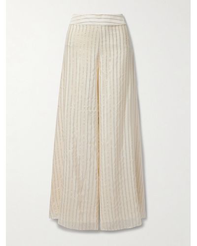 Johanna Ortiz + Net Sustain Striped Metallic Silk-voile Wide-leg Trousers - White