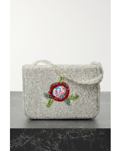 STAUD Carmen Beaded Satin Tote - Grey