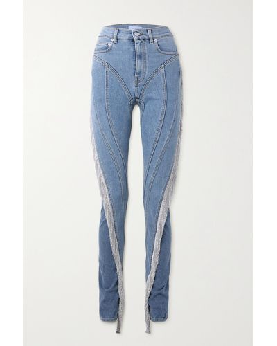 Mugler Crystal-embellished Panelled High-rise Skinny Jeans - Blue