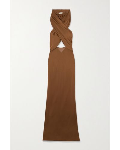 Saint Laurent Hooded Open-back Draped Jersey Gown - Brown